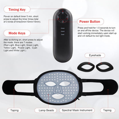 Red Light Therapy for Face, 7 Colors Red Light Therapy Mask, Black | LED Facial Mask for Wrinkle Remove & anti Aging, Skin Care Home Use, (Upgraded Version)