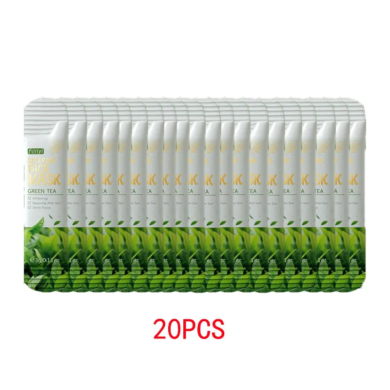 20Pcs Green Tea Sleeping Mask Moisturizing Hydrating Centella Oil Control Smoothing Skincare Disposable Facial Mask