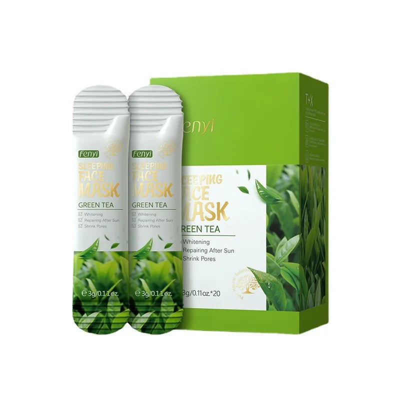 20Pcs Green Tea Sleeping Mask Moisturizing Hydrating Centella Oil Control Smoothing Skincare Disposable Facial Mask