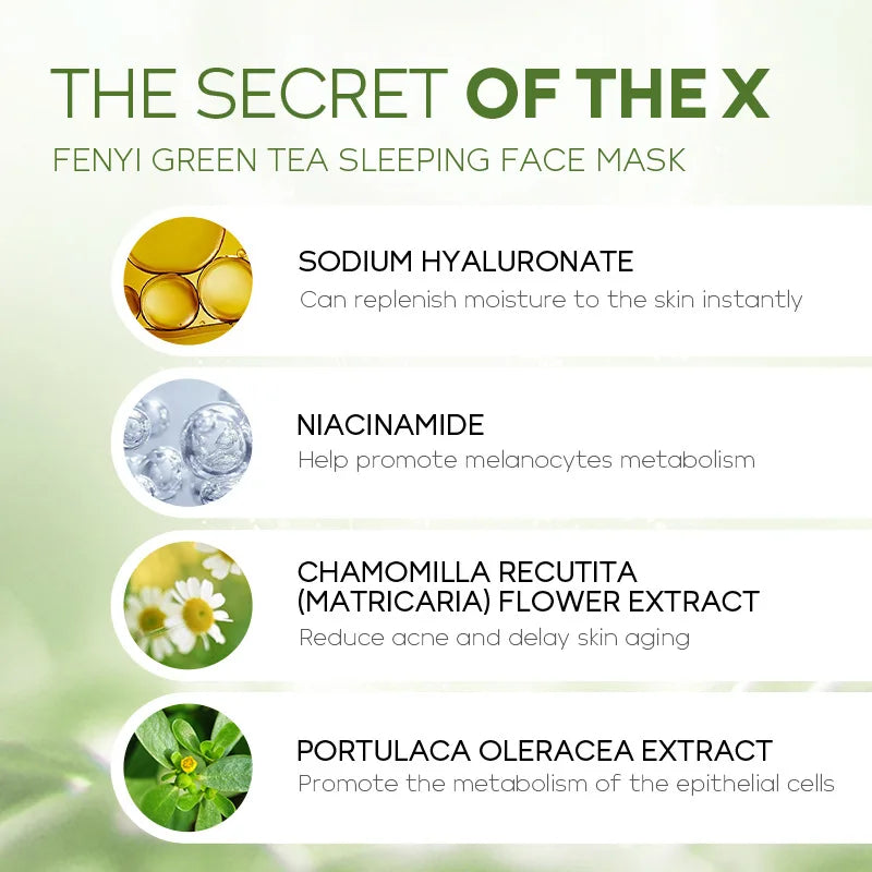 20Pcs Green Tea Sleeping Mask Moisturizing Hydrating Centella Oil Control Smoothing Skincare Disposable Facial Mask