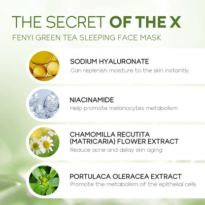20Pcs Green Tea Sleeping Mask Moisturizing Hydrating Centella Oil Control Smoothing Skincare Disposable Facial Mask