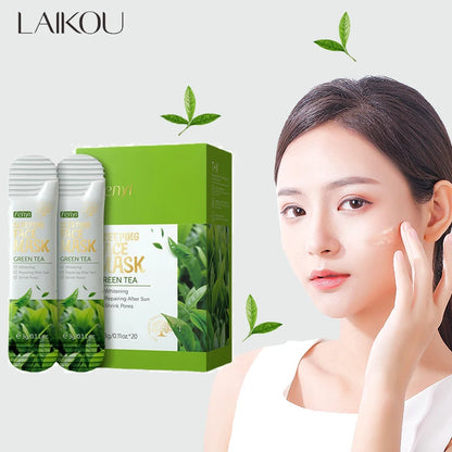 20Pcs Green Tea Sleeping Mask Moisturizing Hydrating Centella Oil Control Smoothing Skincare Disposable Facial Mask